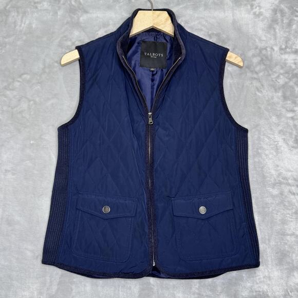 Talbots Vest Womens Medium Petite Navy Blue Quilted Zip Front Pockets Classic - Picture 1 of 8